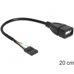 Delock USB-A Pinheader 4pin -> USB-A 2.0 F/F adatkábel 0.2m fekete