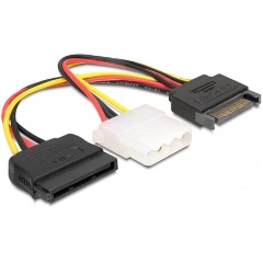 Delock SATA Power 15pin -> SATA Power 15pin Molex Power 4pin tápkábel 0.16m