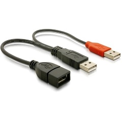 Delock USB-A 2.0 USB A power -> USB-A 2.0 M/F adatkábel 0.22m fekete