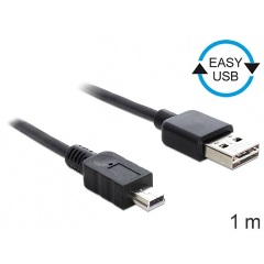 Delock Easy-USB A -> USB-B 2.0 mini 5pin M/M adatkábel 1m fekete