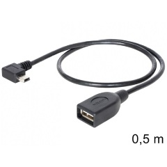 Delock USB-B 2.0 mini 5pin -> USB-A 2.0 M/F adatkábel 0.5m fekete 90°/egyenes