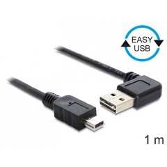 Delock Easy-USB A -> USB-B 2.0 mini 5pin M/M adatkábel 1m fekete 90°/egyenes