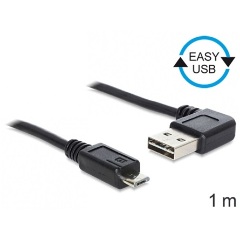 Delock Easy-USB A -> USB-B 2.0 micro M/M adatkábel 1m fekete 90°/egyenes