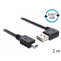 Delock Easy-USB A -> USB-B 2.0 mini 5pin M/M adatkábel 2m fekete 90°/egyenes