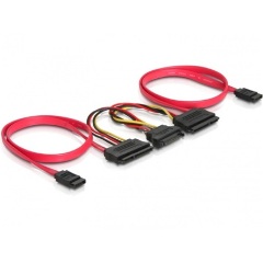 Delock 2 SATA 1 SATA Power 15pin -> 2 SATA All-in-One F/F adatkábel 0.5m piros