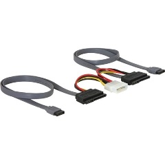 Delock 2 SATA 1 Molex Power 4pin -> 2 SATA All-in-One F/F adatkábel 0.5m piros