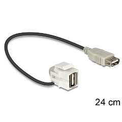 Delock USB-A 2.0 -> USB-A 2.0 F/M keystone modul 0.24m 110°-os, kábellel