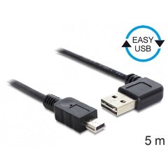 Delock Easy-USB A -> USB-B 2.0 mini M/M adatkábel 5m fekete 90°/egyenes