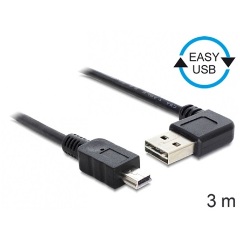 Delock Easy-USB A -> USB-B 2.0 mini 5pin M/M adatkábel 3m fekete 90°/egyenes