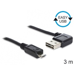 Delock Easy-USB A -> USB-B 2.0 micro M/M adatkábel 3m fekete 90°/egyenes