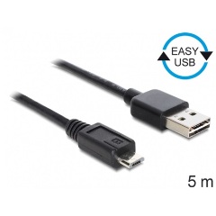 Delock Easy-USB A -> USB-B 2.0 micro M/M adatkábel 5m fekete