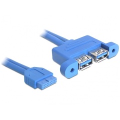 Delock USB-A 3.0 pinheader 19pin -> 2db USB-A 3.0 F/F adatkábel 0.45m fekete