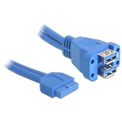 Delock USB-A 3.0 pinheader 19pin -> 2db USB-A 3.0 F/F adatkábel 0.45m kék