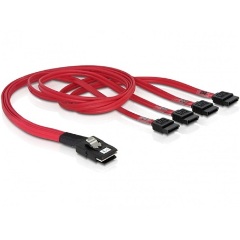 Delock SAS mini SFF-8087 -> 4 SATA M/F adatkábel 0.5m piros