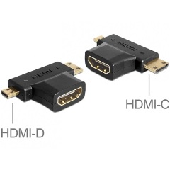 Delock HDMI micro D HDMI mini C -> HDMI M/F adapter fekete