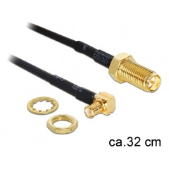 Delock RP-SMA -> MCX M/F antenna kábel 0.32m 90° fekete