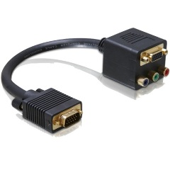 Delock VGA -> VGA 3db RCA M/F adapter 0.2m fekete