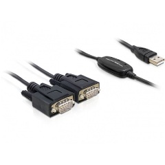 Delock USB-A 2.0 -> 2db Serial RS-232 M/M adatkábel 1.4m fekete