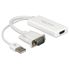 Delock VGA USB-A 2.0 -> HDMI M/F adapter 0.25m fehér +audio