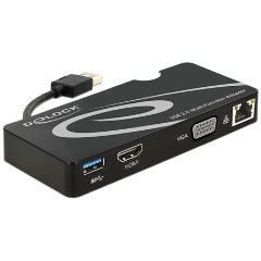 Delock USB-A 3.0 -> HDMI VGA Gigabit LAN USB-A 3.0 M/F adapter fekete