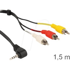 Delock Jack stereo 3,5mm (4pin) -> 3db RCA M/M video jelkábel 1.5m fekete