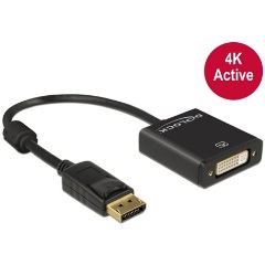 Delock DisplayPort 1.2 -> DVI-I M/F aktív adapter 0.2m fekete