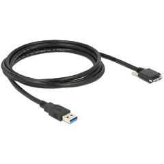 Delock USB-A 3.0 -> USB-B 3.0 micro M/M adatkábel 2m fekete rögzító csavarokkal