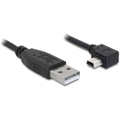 Delock USB-A 2.0 -> USB-B 2.0 mini 5pin M/M adatkábel 3m fekete 90°-os csatlakozó