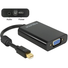 Delock Displayport mini -> VGA Jack stereo 3,5mm M/F adapter 0.21m fekete