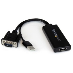 StarTech VGA USB-A 2.0 -> HDMI M/F adapter 0.2m fekete USB-Powered