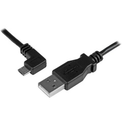 StarTech USB-A 2.0 -> USB-B 2.0 micro M/M adatkábel fekete egyenes/90° bal