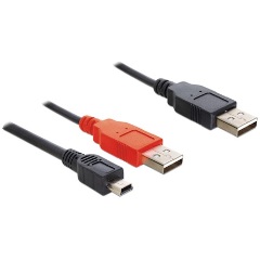 Delock 2db USB-A 2.0 -> USB-B 2.0 mini 5pin M/M adatkábel 0.3m fekete