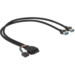 Delock USB-A 3.0 pinheader USB Pinheader -> 2db USB-A 3.0 F/F adatkábel 0.45m fekete