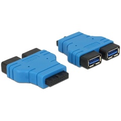Delock USB-A 3.0 pinheader 19pin -> 2db USB-A 3.0 F/F adapter kék
