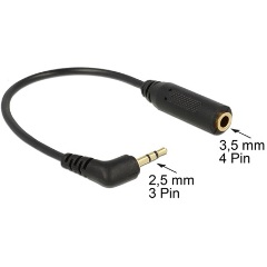 Delock Jack stereo 2,5mm -> Jack stereo 3,5mm M/F adapter 0.17m 90°/egyenes fekete