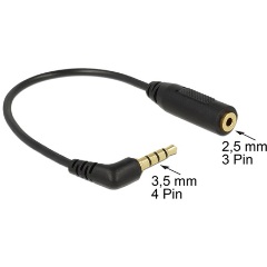 Delock Jack stereo 3,5mm (4pin) -> Jack stereo 2,5mm M/F adapter 0.17m fekete