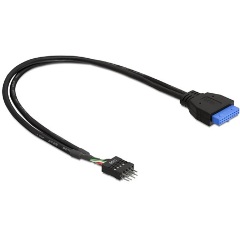 Delock USB-A 3.0 pinheader -> USB-A pinheader 9pin F/M adatkábel 0.45m fekete