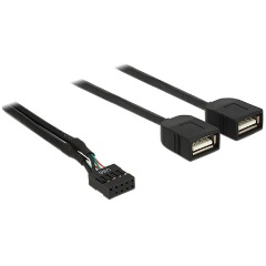 Delock USB-A Pinheader 4pin -> USB-A 2.0 F/F adatkábel 0.4m fekete