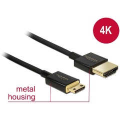 Delock HDMI 2.0 -> HDMI mini C M/M video jelkábel 2m fekete slim premium