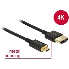 Delock HDMI 2.0 -> HDMI micro D M/M video jelkábel 2m fekete slim premium