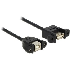 Delock USB-A 2.0 -> USB-B 2.0 F/F adatkábel 0.25m fekete panel-mount
