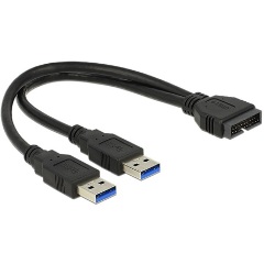 Delock USB-A 3.0 pinheader -> 2db USB-A 3.0 M/M adatkábel 0.25m fekete