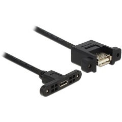 Delock USB-B 2.0 micro -> USB-A 2.0 F/F adatkábel 0.25m fekete panel-mount