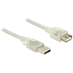 Delock USB-A 2.0 - USB-A 2.0 M/F adatkábel hosszabbító 1m átlátszó