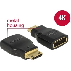 Delock HDMI mini C Ethernet -> HDMI M/F adapter 4k fekete