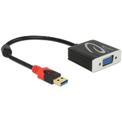 Delock USB-A 3.2 Gen1 -> VGA M/F adapter 0.2m fekete