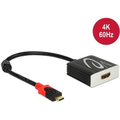 Delock USB-C -> HDMI M/F adapter 0.27m fekete 4k, 60Hz