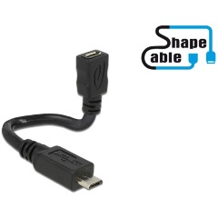 Delock USB-B 2.0 micro - USB-B 2.0 micro M/F adatkábel 0.15m fekete ShapeCable