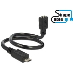 Delock USB-B 2.0 micro - USB-B 2.0 micro M/F adatkábel 0.35m fekete ShapeCable