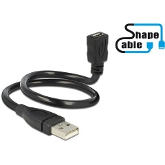 Delock USB-A 2.0 -> USB-B 2.0 micro M/F adatkábel 0.35m fekete ShapeCable